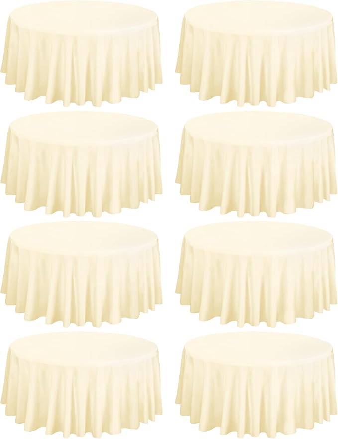 fani 8 Packs Beige Round Tablecloth - 108 Inch, Polyester | Table Cloth for Round Tables, Washable Fabric, TableCovers for Wedding, Party, Banquet, Dining Tables, Camping by fani