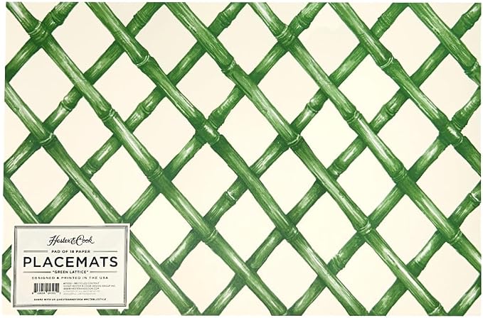 Disposable Paper Placemats for Dining Table - Lattice Green Cross Check Pattern Place Mats for Parties - 18 Sheets Per Pad American Made by HesterCook