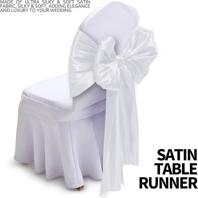SI Pack of 10 Wedding 12 x 108 inch Satin Table Runner for Wedding, Decorations for Graduations, Engagements, Birthday Parties, Banquets, Runners fit Rectangle, Round Table - White - Image 3