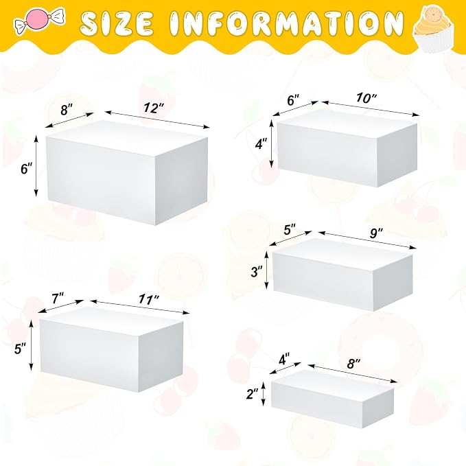 Sintuff 5 Pcs Buffet Risers and Display Stand 8" 9" 10" 11" 12" Large Acrylic Dessert Cupcake Table Stand Set White Food Display Cube for Jewelry Figure Show Decor Box Nesting Riser with Hollow Bottom - Image 2