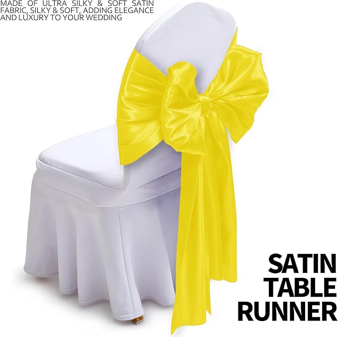 SI Pack of 5 Wedding 12 x 108 inch Satin Table Runner for Wedding, Decorations for Graduations, Engagements, Birthday Parties, Banquets, Runners fit Rectangle, Round Table - Yellow - Image 3