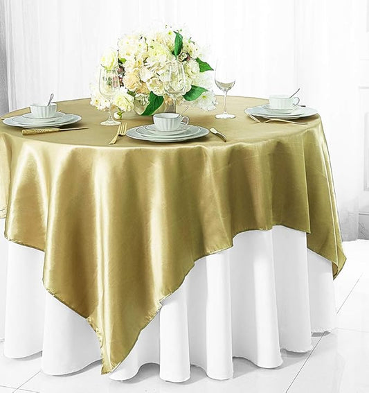 (2 PCS 54" Square Satin Table Overlays Toppers Tablecloths Table Overlay Cover Linens for Wedding Decoration Party Banquet Events - Cappuccino