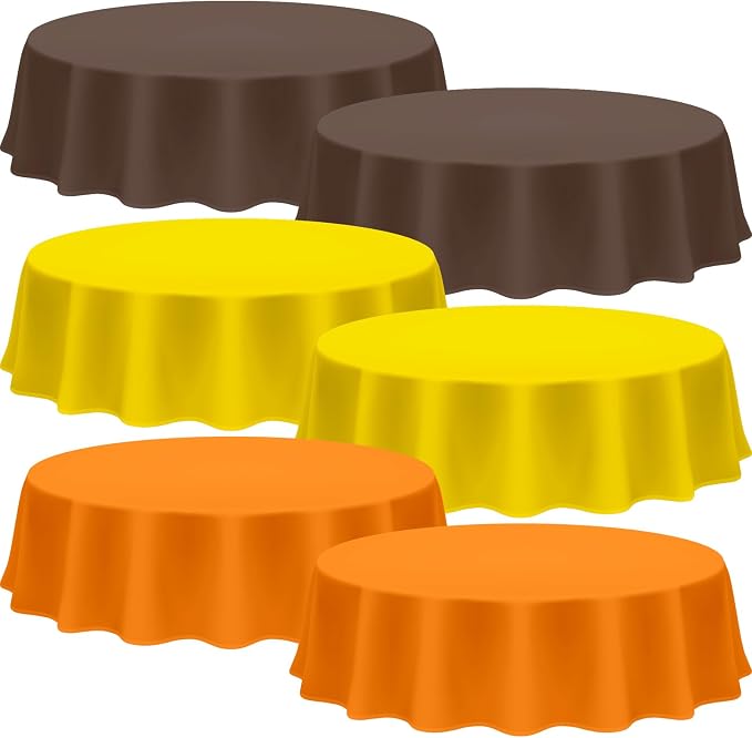 Patelai 24 Pcs Fall Plastic Round Tablecloth Disposable Autumn Table Cover 84 Inch Plastic Circular Tablecloths for Thanksgiving Day Harvest Birthday Party Decoration (Orange,Yellow,Brown) by Patelai