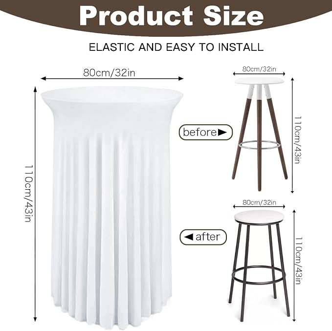 WJWHQ 5 Pack Round Spandex Cocktail Tablecloths with Skirt - Stretch Table Covers for High Top Bar, Wedding, Party, Banquet (White, 32 x 43 Inch) - Image 2