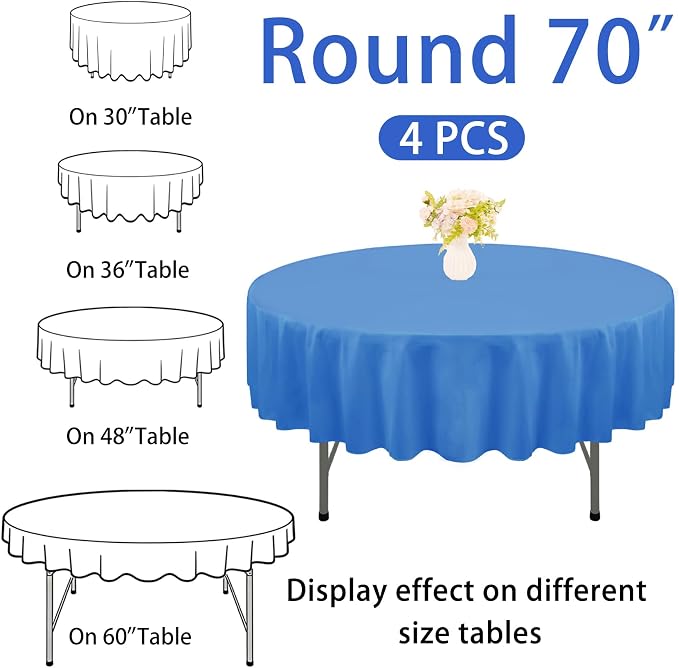 4 Pack Round Tablecloth 70 Inch Polyester Blue Tablecloths for Round Tables Washable Fabric Table Covers for Wedding Dining Table Buffet Parties Banquet（Blue） - Image 2