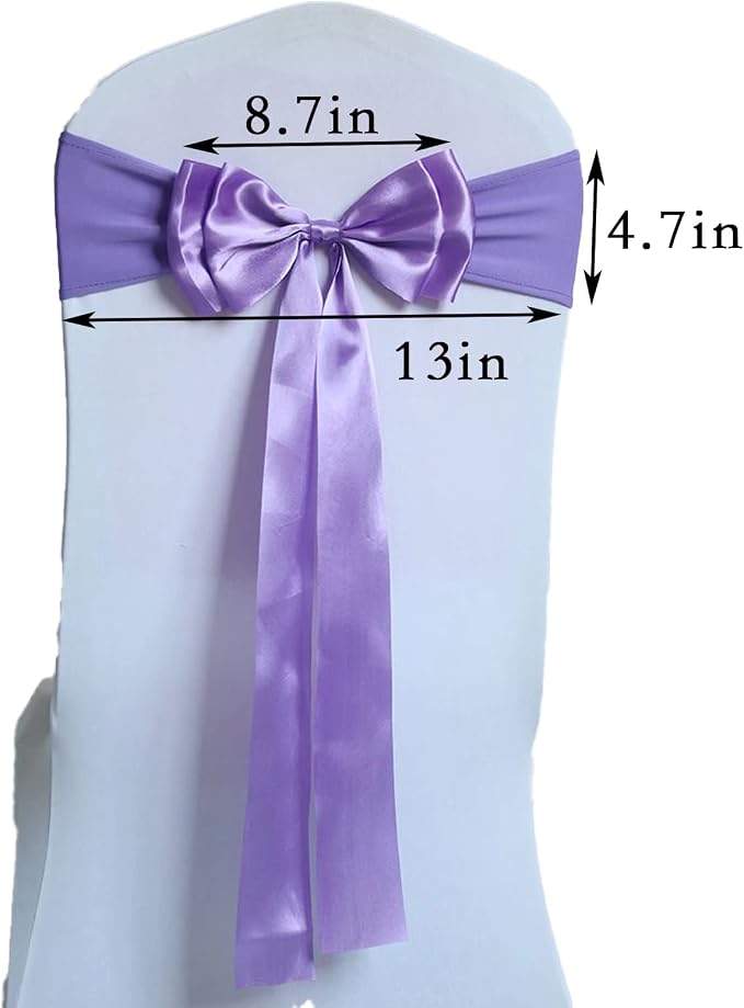 Pack of 100 Chair Sashes Spandex Chair Bands Satin Chair Sashes Chair Ribbons Bows Stretch Chair Sashes for Wedding Party Events Banquet Hotel Home Kitchen Chair Cover Decoration（100 PCS Violet） - Image 3