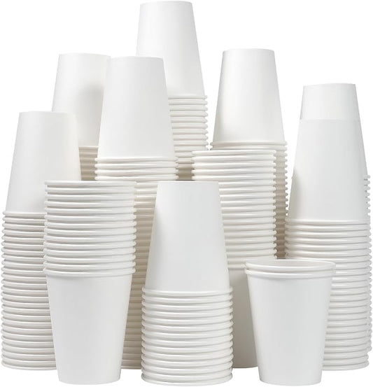 Clawsoff 300 Count 12 oz Paper Coffee Cups Disposable White Hot Coffee Cups | Thickened White Drinking Cups, Hot or Cold Beverage, Leak Proof, BPA Free, Durable, for Home, Party, Business by BuyNow