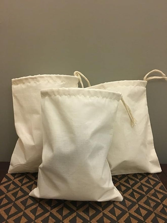 8"x12" COTTON SINGLE DRAWSTRING MUSLIN BAGS (Natural Color)-Set Of 100 by CustomBagSupplies