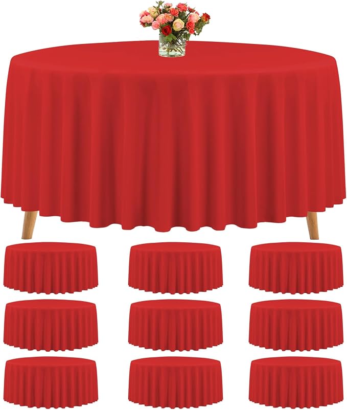 10 Packs Premium Round Tablecloth 120 Inch Red Polyester Table Cloth Bulk Washable Polyester Fabric Tablecloths Table Cover for Wedding Party Banquet Buffet Table Holiday Dinner (Red, 120 Inch) by Teruntrue