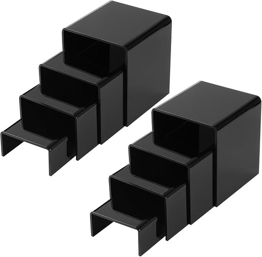 Chuangdi 20 Pcs Acrylic Display Risers, Black Plastic Product Stand, Food Display Riser for Table Party Jewelry Shelf Decor for Figure Dessert Cupcake Candy Action Showcase(Black, Large Set) by Chuangdi
