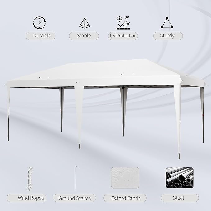 Outsunny 10' x 20' Pop Up Canopy Tent, Upgraded Heavy Duty Tents for Parties, Outdoor Instant Gazebo Sun Shade Shelter with Carry Bag, for Catering, Events, Wedding, Backyard BBQ, White