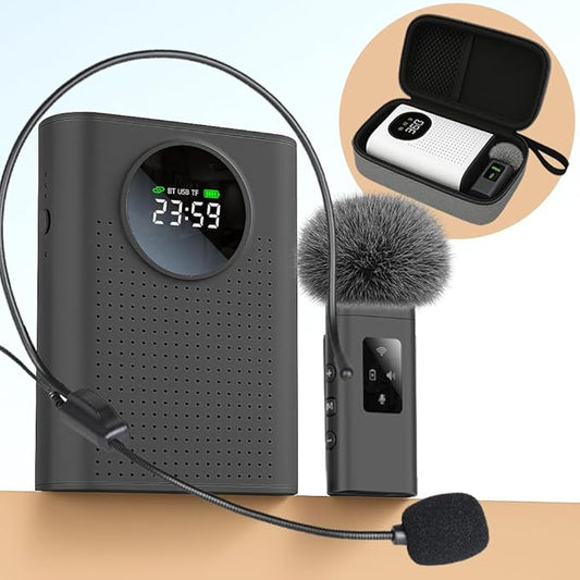 BSONE Voice Amplifier with Wireless Microphone & Wired Microphone Headset for Teachers – Portable Bluetooth Clip-On PA System with Lapel Mic and Speaker for Classroom,Tour Guide