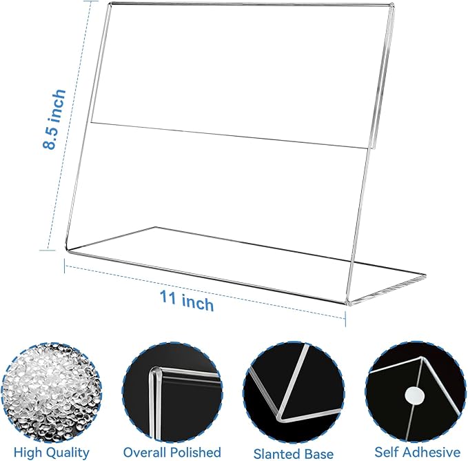 EHWINE 3 Pack 8.5 x 11 Acrylic Sign Holder Horizontal, Clear Plastic Signs Display Stand, Slanted Back Paper Holder Stand up Table Top Sign Holders Flyer Stand Frames for Office Business Store - Image 3