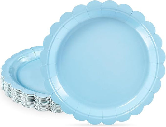 NatNarr 30 Pk Blue Dessert Cake Plates 7" Scalloped Light Blue Paper Plates | Small Baby Blue Appetizer Birthday Plates for Coastal Beach Party, Boy Baby Shower, Wedding, Summer Pool, Oil&Water Resistant by NatNarr