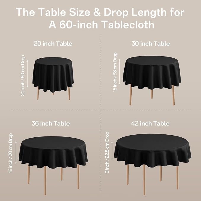 joybest 6 Pack Round Tablecloths 60 Inch Black Fit 20 to 42 Inch Tables | Washable Polyester Fabric Table Cloths Cover for Wedding Party Reception Formal Events - Image 3