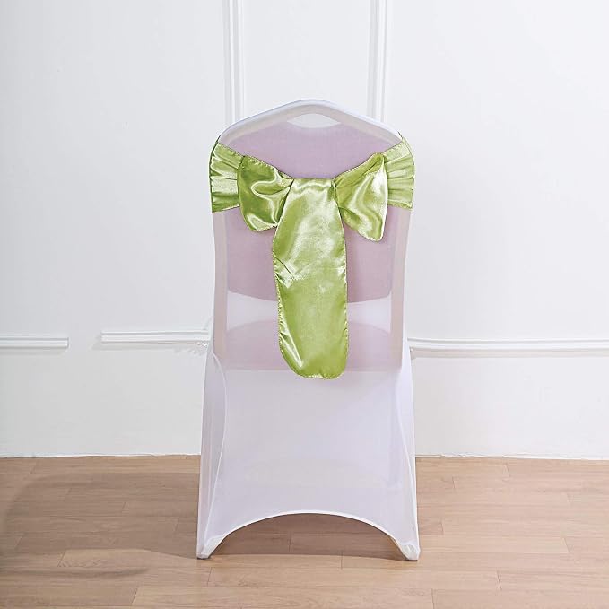Balsa Circle 10 Apple Green Satin Elegant Chair Cover Bows Sashes Wedding Banquet Decorations Party Supplies Engagement Events Reception - Image 4