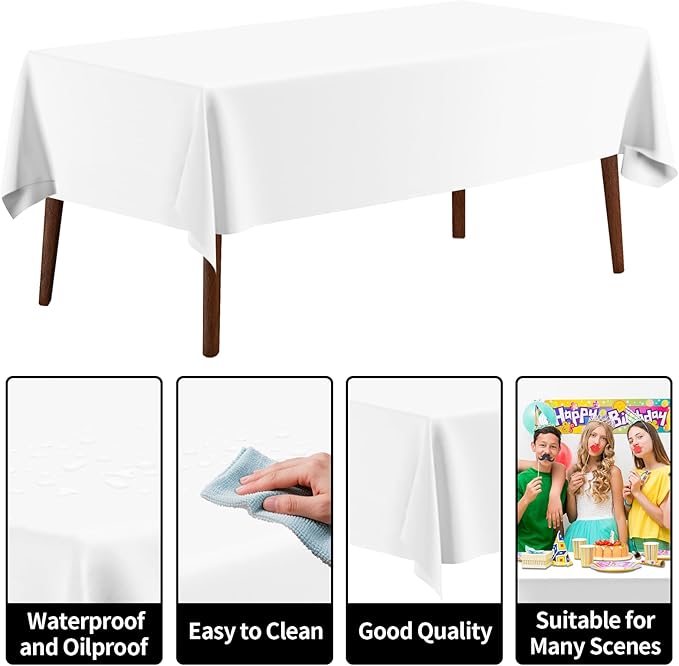 CXPSINC 54 Inch X 300 Feet Plastic Table Cover Roll Disposable Tablecloth with Slide Cutter for All Type/Shape Tables | Party, Banquet, Birthdays, Weddings(White, 300 Feet) - Image 3