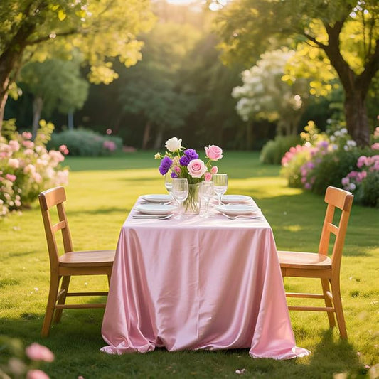 1 Pack Satin Tablecloth 58x102 Inches Rectangle - Soft Wrinkle Resistant Fabric for Wedding, Banquet, Party Decoration - Easy Care Machine Washable, Pink