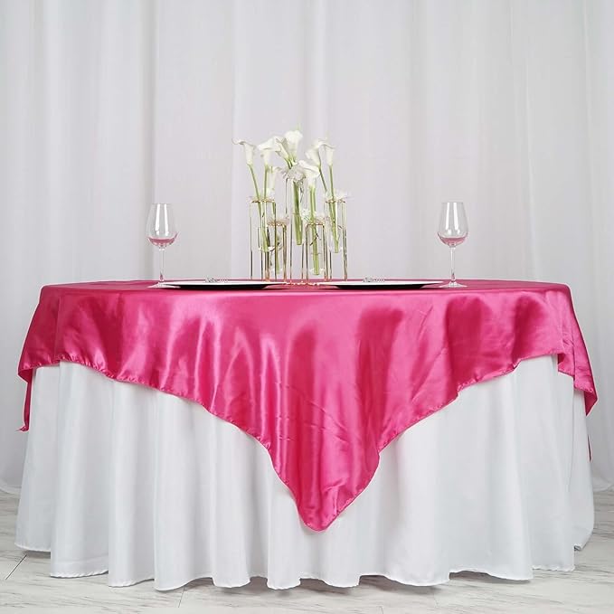 Efavormart Pack of 5 | 72" Satin Square Tablecloth Overlay for Wedding Catering Party Table Decorations Fushia Square Tablecloth Cover