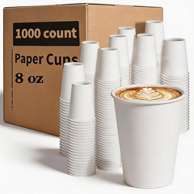 MOUMOULIFE Disposable Paper Coffee Cups 8 oz 1000 Count Bulk, Leak-Proof White Paper Coffee Cups, Hot/Cold Beverage Drinking Cups for Office Party Home Travel by moumoulife
