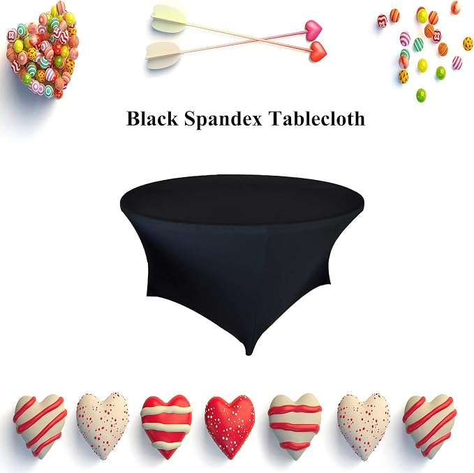 SSYAQRA 4 Pack 60 Black Spandex Tablecloth - 5FT 60 in Black Round Stretch Tablecloth Party Elastic Table Cloths Stretch Table Cover for Wedding Event and Parties - Image 5