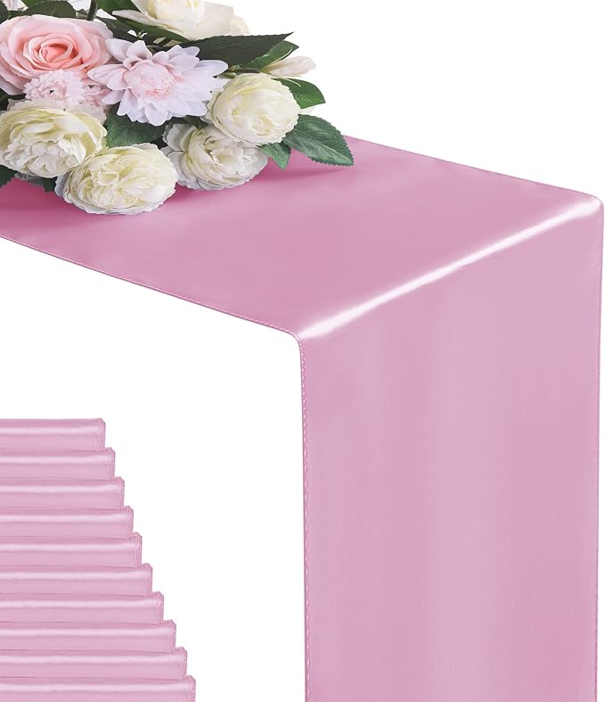 12Pack Table Runner 12 x 108 Inches Satin Silk Table Runner for Wedding, Birthday Party, Banquets, Graduations Decoration, fit Rectange and Round Table-Pink by flohar