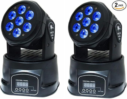 XPCLEOYZ 2PCS Moving Head Dj Lights,7 x 12W RGBW Stage Lighting Mini Moving Head, DMX DJ Lights Remote Control Sound Activated, Mini Moving Heads Wash Light for Parties