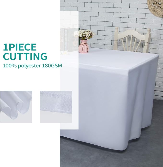 Surmente 10 Pack White Fitted Tablecloths for 6 Foot Rectangle Tables | Fitted Table Cover Protector, Wrinkle Free, Washable Polyester Fabric, 6ft Table Cloth For Trade Show, Display, Wedding - Image 6