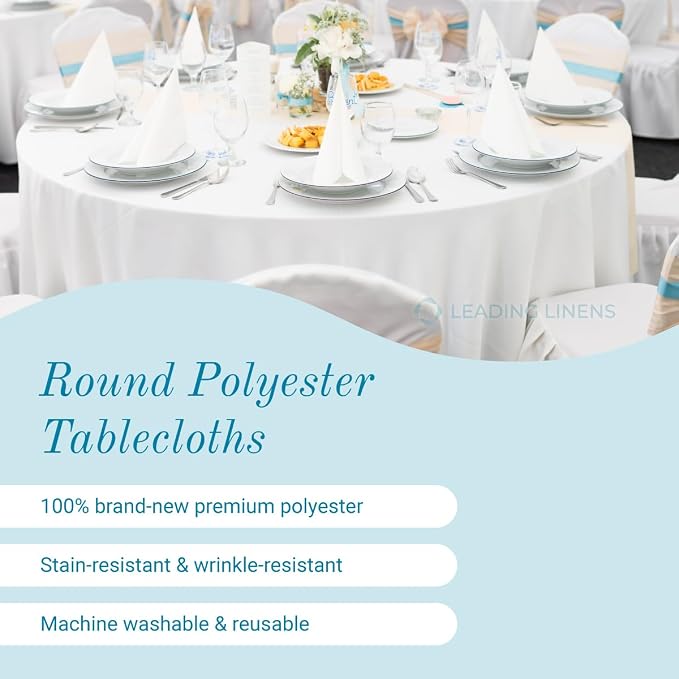 Leading Linens 10 pcs 48 Inch Round Ivory Polyester Tablecloths | Elegant polyester table covers, perfect for weddings, receptions, dinners, & parties. Stain & wrinkle-resistant. - Image 8