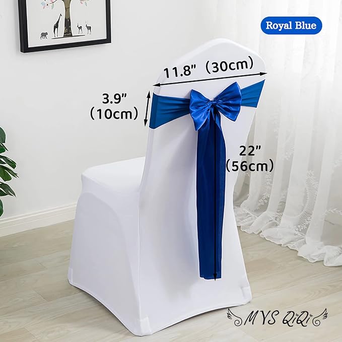 Pack of 20 Spandex Chair Bands - Satin Chair Sashes & Ribbons Bows for Wedding, Party, Banquet & Home (20 PCS Royal Blue) - Image 2