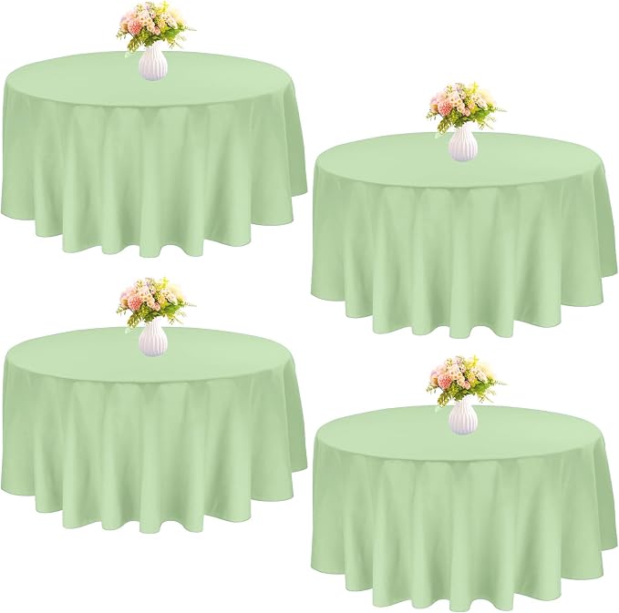 4 Pack Round Tablecloth 70 Inch Polyester Washable Fabric Table Covers for Wedding Dining Table Buffet Parties Banquet（Round 70 Sage Green） by JALANCY