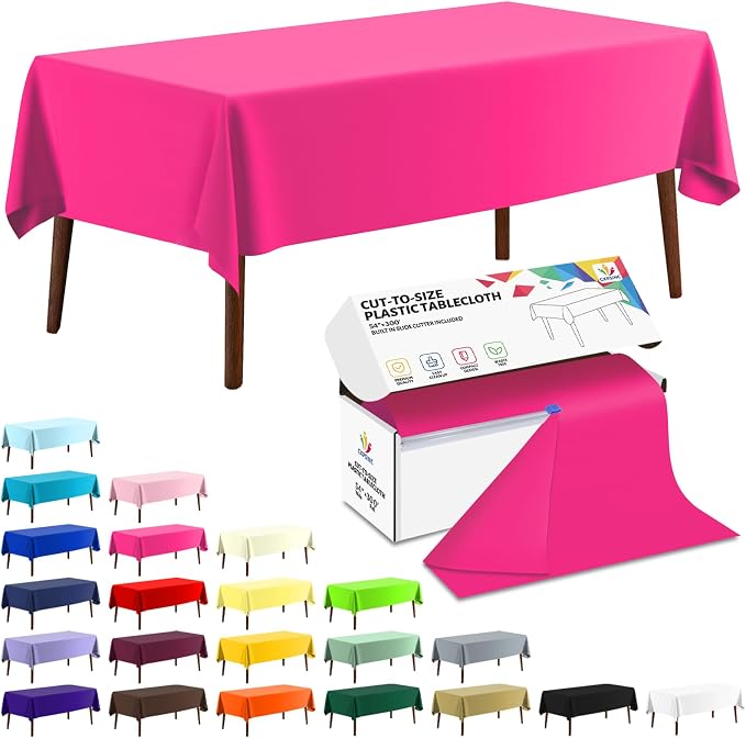 CXPSINC 54 Inch X 300 Feet Plastic Table Cover Roll Disposable Tablecloth with Slide Cutter for All Type/Shape Tables | Party, Banquet, Birthdays, Weddings(Fuchsia, 300 Feet) by CXPSINC