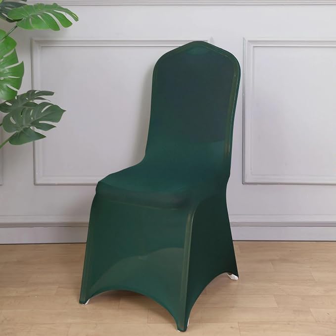 Efavormart 10 Pack Hunter Emerald Green Spandex Fitted Banquet Chair Covers, Reusable Stretched Slip On Chair Covers - Image 2