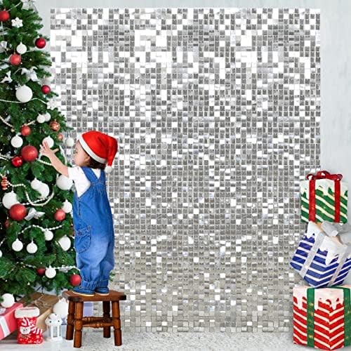 Silver Shimmer Backdrop Wedding Disco Backdrops Sequin Wall Panels by LuoluoHouse