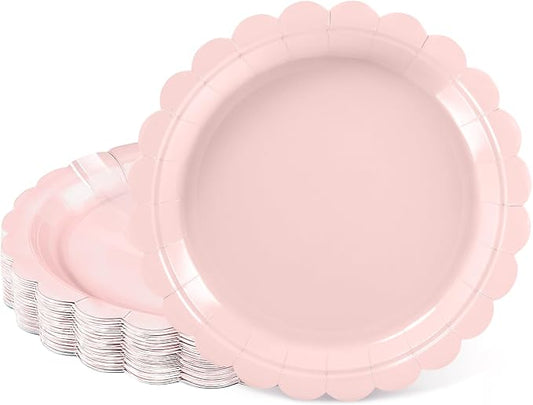 NatNarr 30 Pcs Pink Paper Plates, 7" Scalloped Pink Cake Appetizer Plates | Scalloped Small Pink Party Plates for Girls Birthday, Halloween, Bridal Baby Shower, Oil- and Water-Resistant by NatNarr