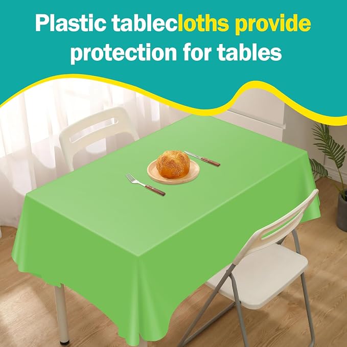 54 Inch x 300 Feet Lime Green Plastic Tablecloth Roll Disposable Table Cloth with Cutter Box Plastic Table Cover for Party - Image 4