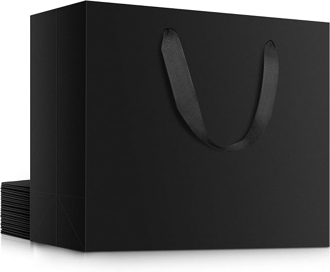 EUSOAR Black Large Gift Bags, 12 Pack 16"x 6"x 12" Paper Shopping Bags with Handles, Heavy Duty Kraft Paper Merchandise Bag Bulk, Party, Favor, Boutique, Merchandise, Retail Bag by EUSOAR