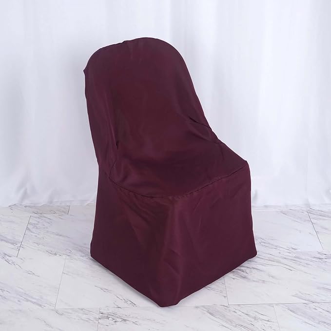 Efavormart 50 PCS Burgundy Linen Polyester Folding Chair Covers for Dining Chairs Party Wedding Banquet Outdoor Event Catering Slipcovers by efavormart