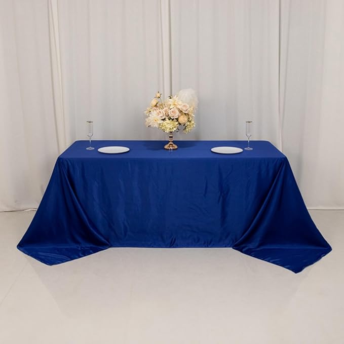 Efavormart Royal Blue Seamless Lamour Satin Rectangle Tablecloth for 6 Foot Table with Floor-Length Drop - 90"x132"