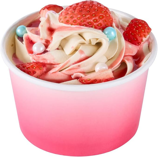 Restaurantware Paper Cups 200 Count 8 Ounce Square Disposable Ice Cream Containers, Leak-Resistant Paper Dessert To Go Cups, Hot And Cold Food, Durable Pink And White Ombre Design by Restaurantware