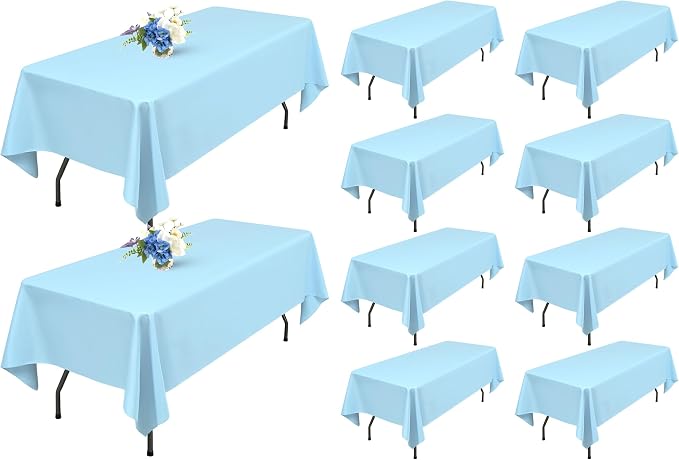 Showgeous 60x102 Inch Light Blue Rectangle Tablecloth 10 Pack Fit 6FT Table | Stain Rectangule Polyester Table Cloth Wrinkle Resistant Washable Fabric Table Covers for Wedding Dining Parties by Showgeous