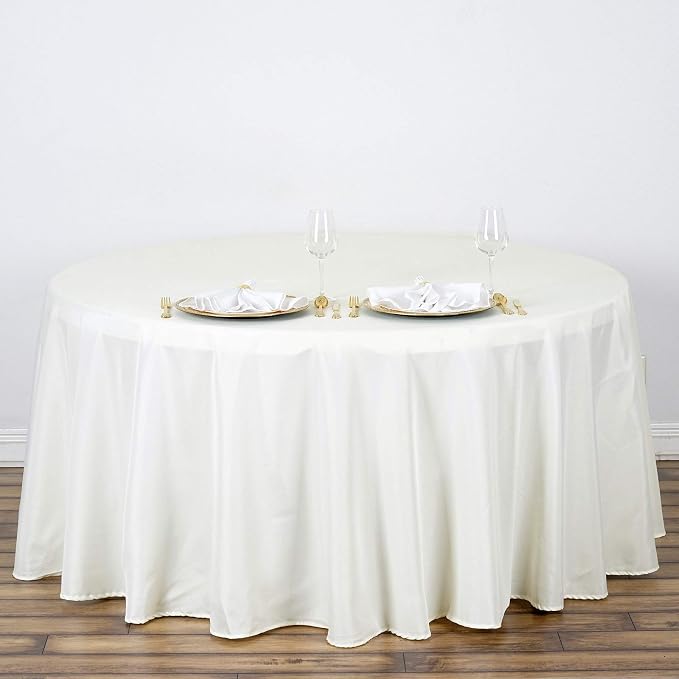 6 pcs 132 inch Ivory Round Polyester Tablecloths Fabric Table Cover Linens | 132" Washable Fabric Table Cloth Covers for Party Wedding Reception Buffet Events Catering Dining Kitchen Dining - Image 5