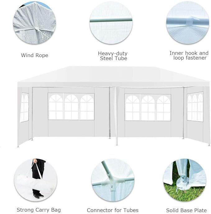 Tangkula Outdoor 10 x 20 Feet Canopy Tent, Party Wedding Tent with Removable Walls, Portable Canopy Shelter Gazebo Pavilion for Event, Backyard, White Tent w/Carry Bag (4 Sidewalls)