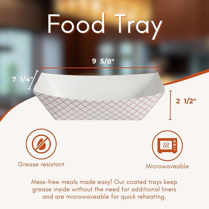 ICE N COLD Medium Paper Food Boat (5lb, 250ct) Disposable Red & White Checkered Paper Food Trays Dimensions 9.5" x 7.5" x 1.25" | Made in USA - Image 7