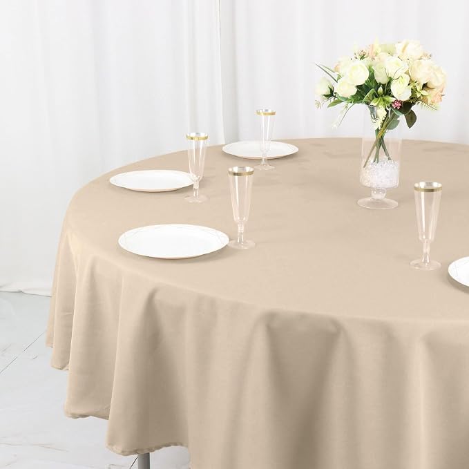 BalsaCircle 6 pcs 90 inch Nude Round Washable Polyester Easy-Care Tablecloth for Indoor and Outdoor Bridal Shower Wedding Table Buffet Table Parties Kitchen Dining - Image 6
