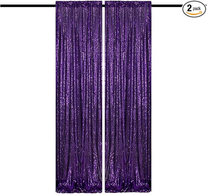 Purple Sequin Backdrop Curtains 2FTx8FT 2 Panels by TCBESTO