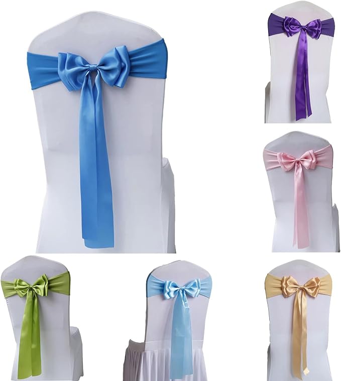 Pack of 6 Chair Sashes Spandex Chair Bands Satin Chair Sashes Chair Ribbons Bows Stretch Chair Sashes for Wedding Party Events Banquet Hotel Home Kitchen Chair Cover Decoration（6 PCS Lake Blue） - Image 2