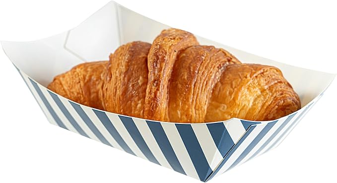 Restaurantware Bio Tek 6 Ounce Boat Paper Boats 400 Disposable #40 Food Trays - PE Lining Durable Blue And White Striped Paper Food Baskets For Concession Stands Picnics or Fairs by Restaurantware
