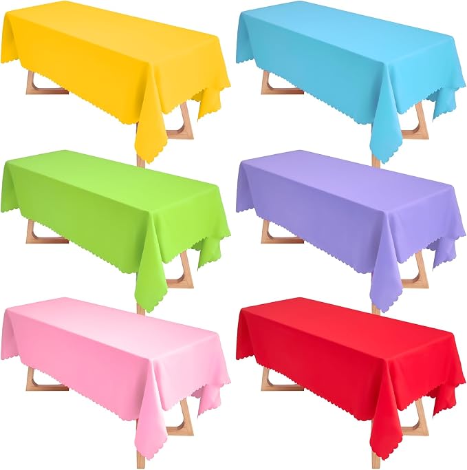 Peryiter 6 Pack Rectangular Polyester Tablecloth, Rainbow Assorted Color Washable Table Cloth, Wrinkle-Resistant, Durable Pastel Party Table Cover, Banquet Tablecloth for Weddings & Parties by Peryiter