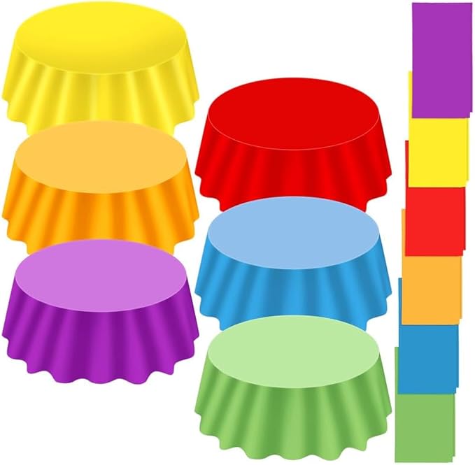 Ganeen 12 Pcs Colorful Tablecloth Neon Party Decorations 84 Inch Round Rainbow Table Cloths Plastic Tablecloth Disposable Round Plastic Pastel Table Cover for Wedding Birthday Party by Ganeen